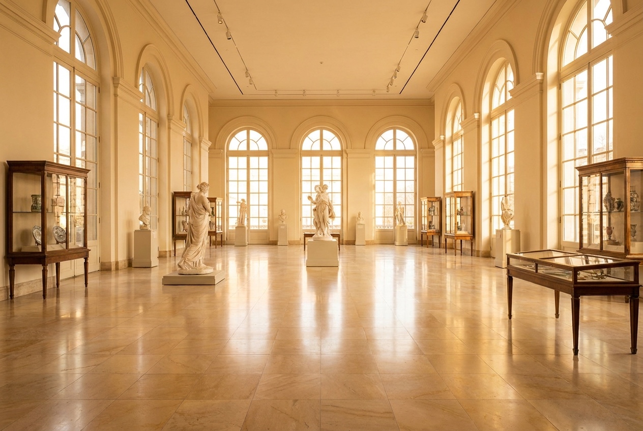 A bright sunlit gallery seen live through the Waypoints camera